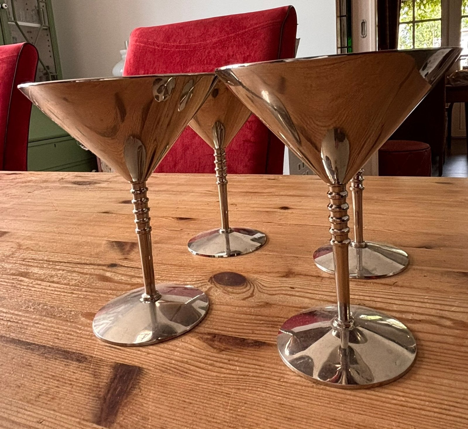 4 vintage zilverkleurige cocktailglazen set, Ophalen of Verzenden, Zo goed als nieuw, Overige typen
