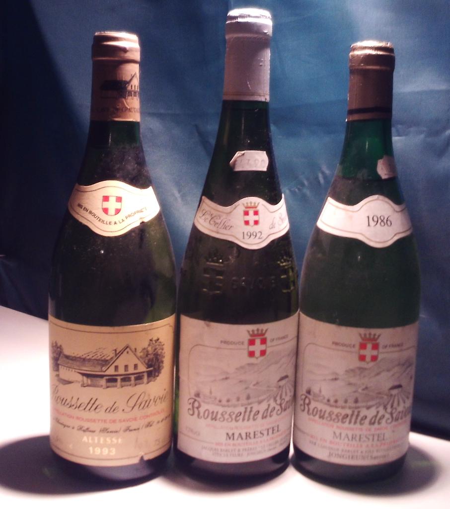 3x Wijnen - Roussette de Savoie - 1986 - 1992 - 1993, Verzamelen, Wijnen, Zo goed als nieuw, Witte wijn, Frankrijk, Vol, Ophalen of Verzenden