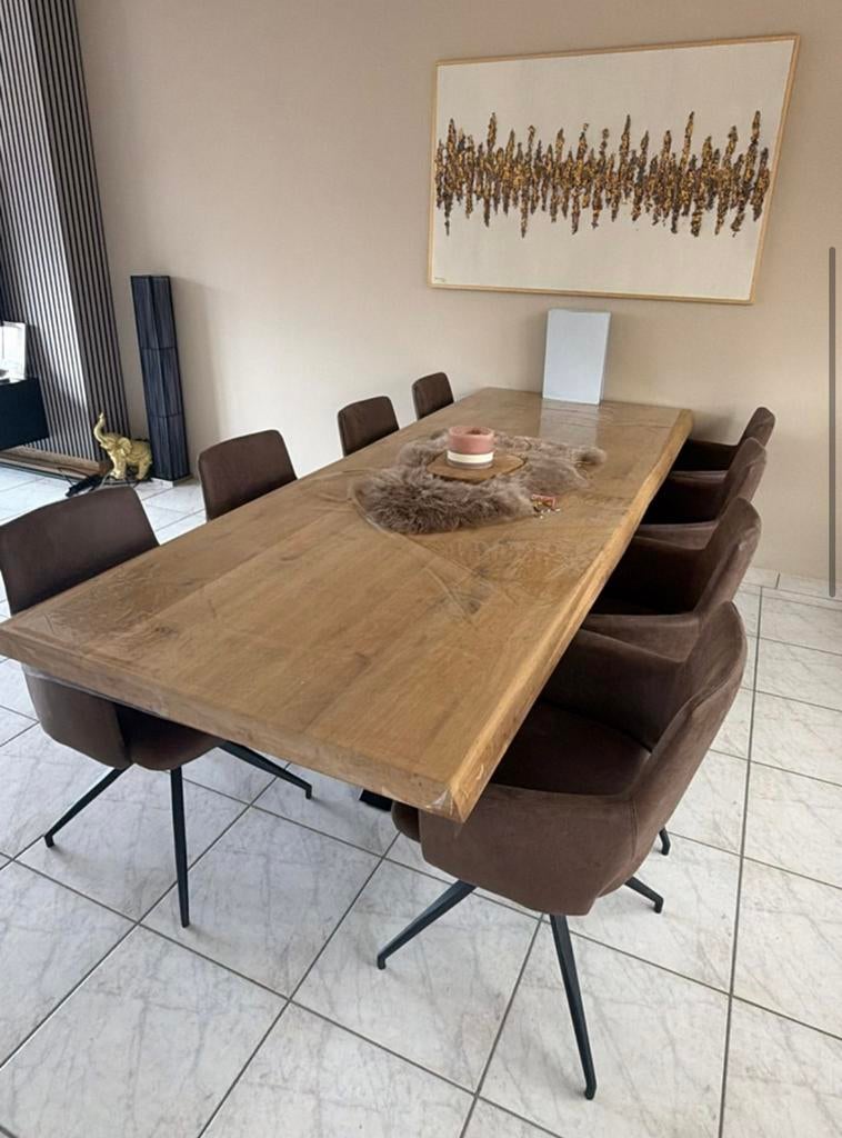 Eik Eettafel en stoelen, Ophalen, 200 cm of meer, 50 tot 100 cm, Zo goed als nieuw