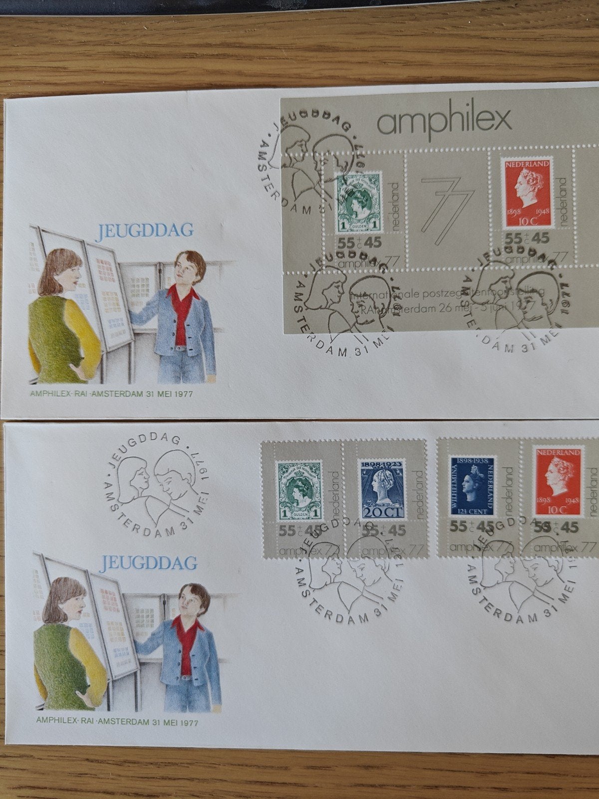 Jeugddag Amphilex Amsterdam 1977 Eerste Dag Enveloppen, Postzegels en Munten, Postzegels | Nederland, Ophalen of Verzenden, Na 1940