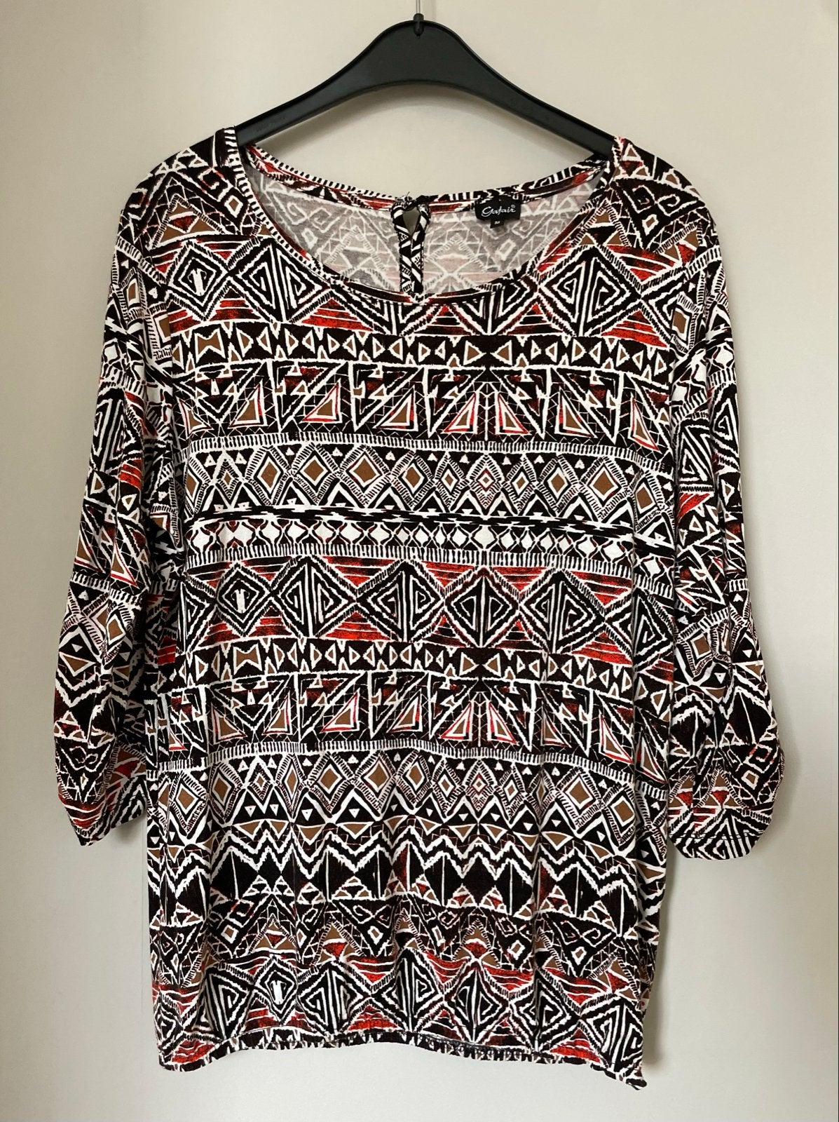 Gafair Dames Top met Etnische Print en 3/4 Mouwen, Maat 38/40 (M), Bruin, Ophalen of Verzenden, Zo goed als nieuw