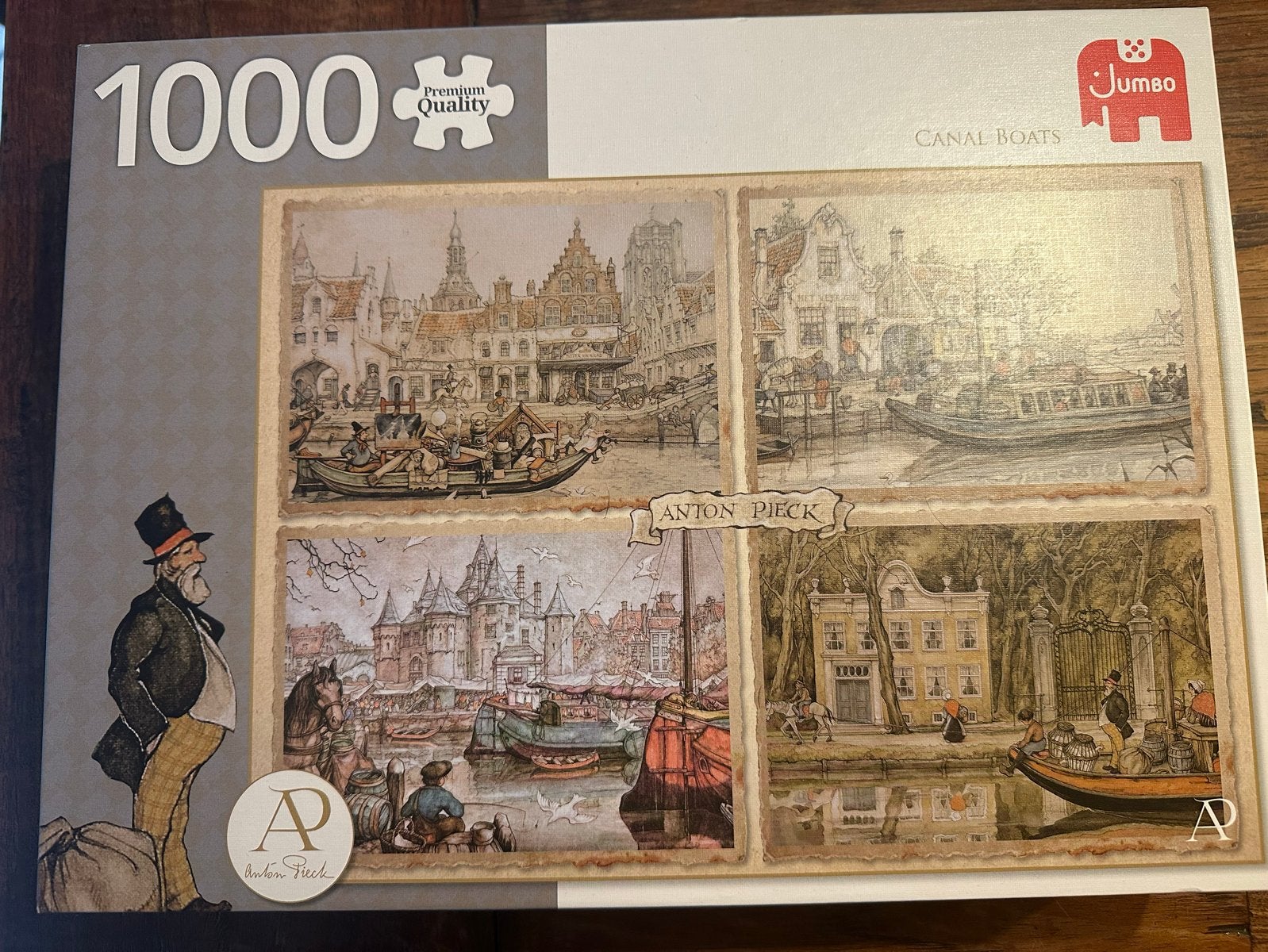 Jumbo Anton Pieck Legpuzzel 1000 stukjes - Canal Boats, Hobby en Vrije tijd, Ophalen of Verzenden, 500 t/m 1500 stukjes, Zo goed als nieuw