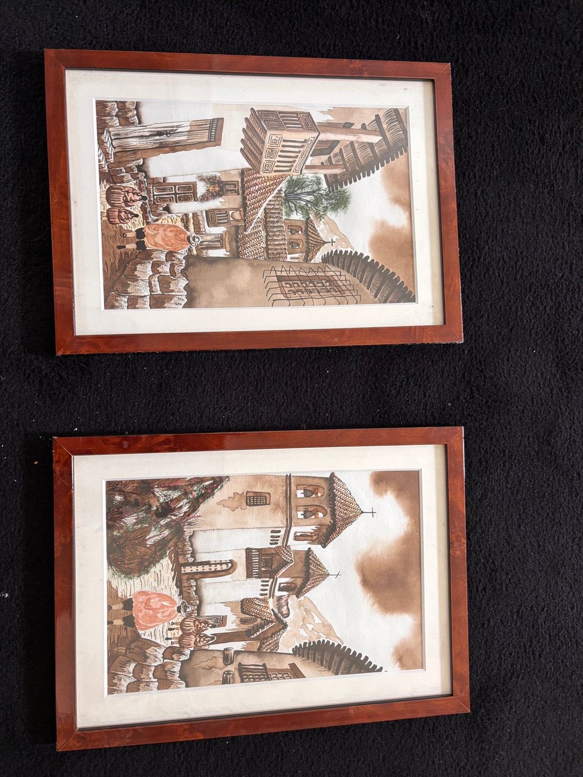 Set van 2 ingelijste schilderijen van Peruaanse dorpen, Ophalen