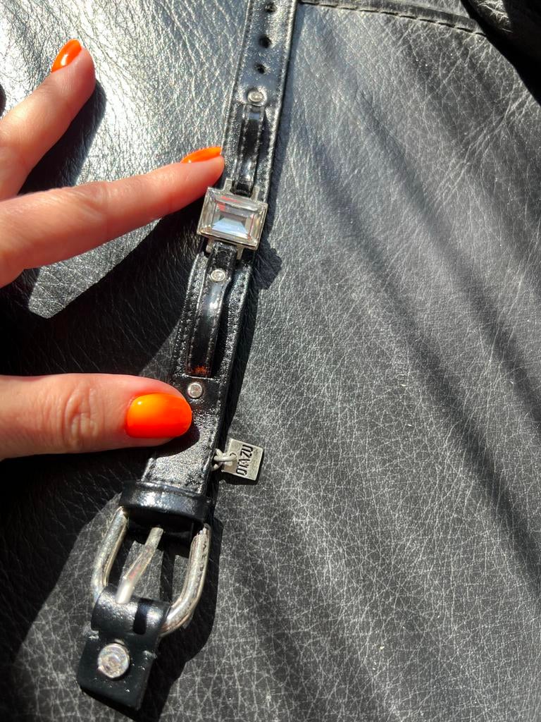 Zwarte leren armband met kristal van Otazu, Met kristal, Gebruikt, Verzenden, Zwart