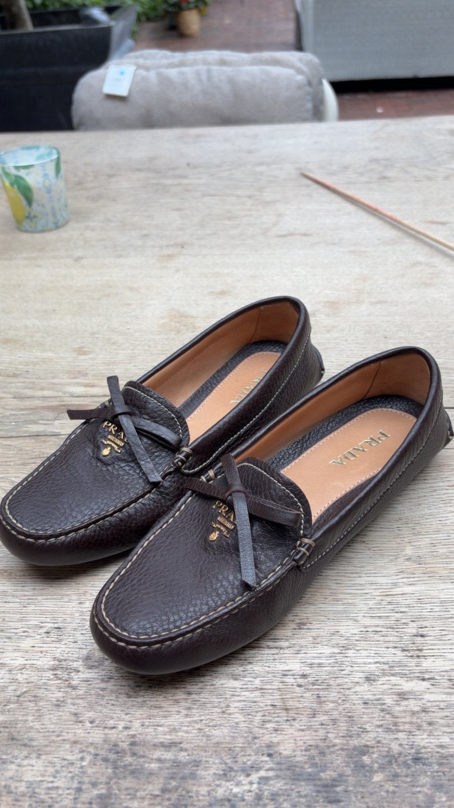 Prada Leren Driving Loafers - Maat 37,5 - Nieuwstaat!, Loafers, Bruin, Ophalen of Verzenden, Zo goed als nieuw