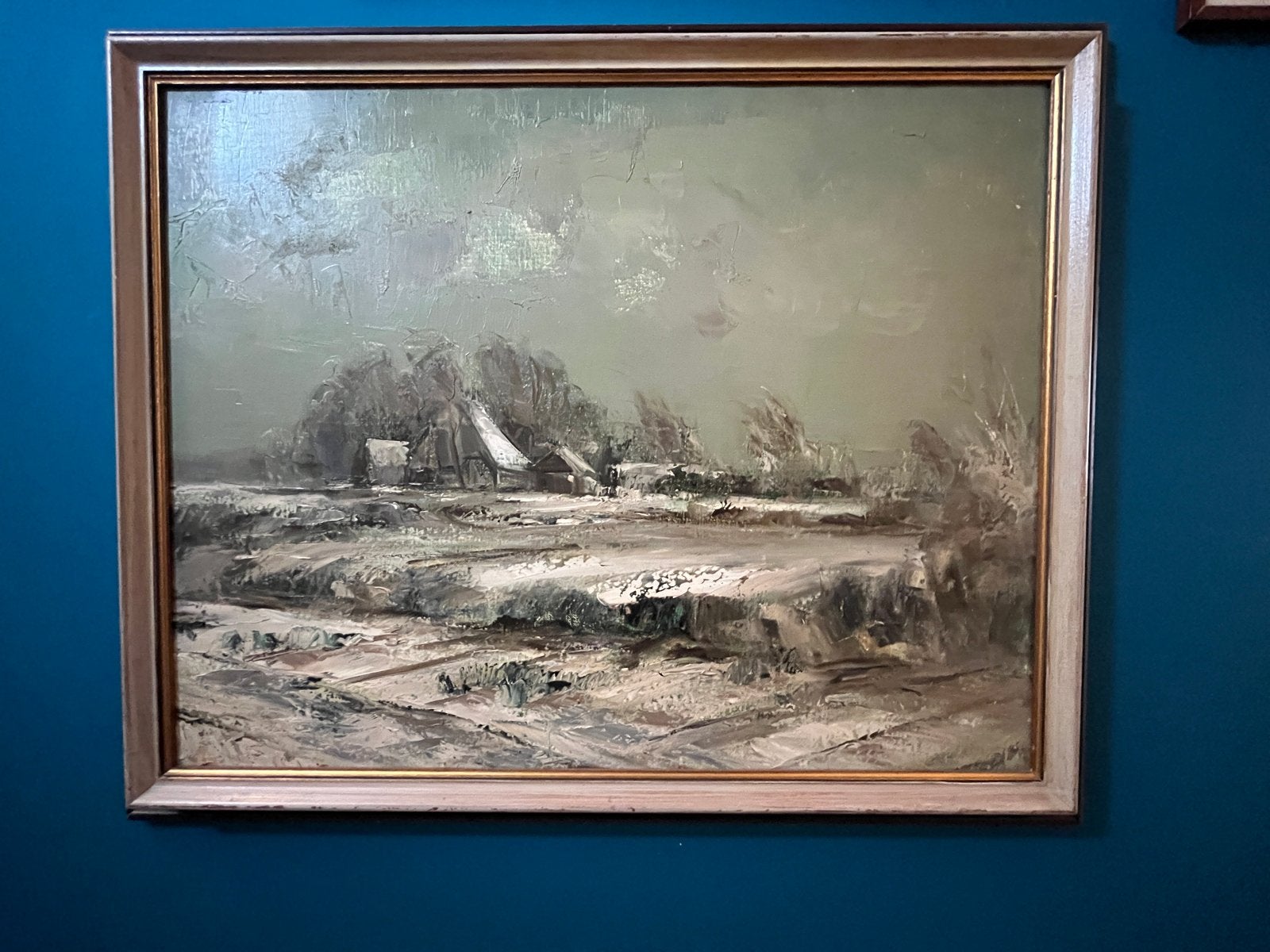 Schilderij Winterlandschap Olieverf op Doek - Karel Colnot?, Doek, Realistisch, Ophalen of Verzenden, Landschap