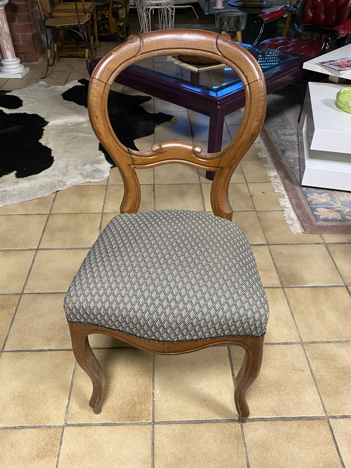 Vintage houten stoel met gestoffeerde zitting, Ophalen