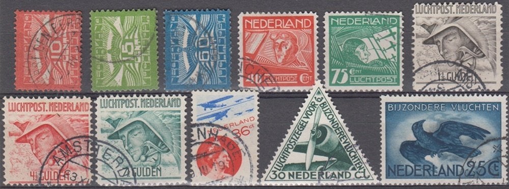 Nederland Luchtpostzegels LP1 t/m LP 10 en LP14 gestempeld, Postzegels en Munten, Verzenden, T/m 1940, Gestempeld