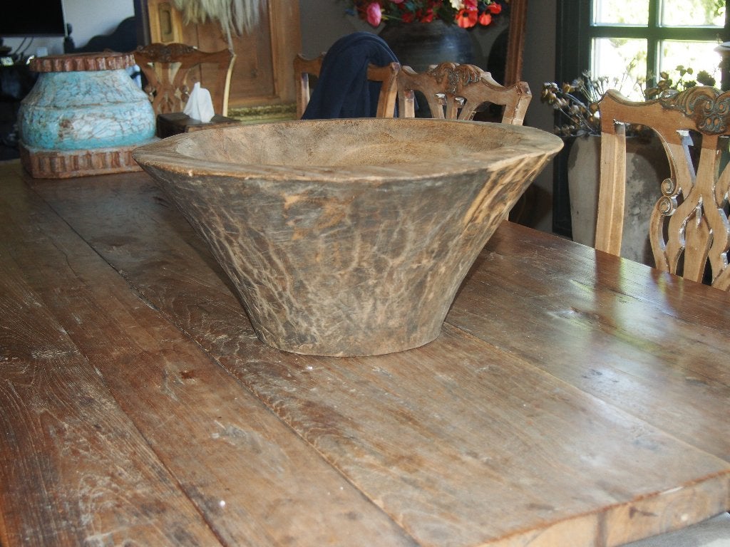Oude Houten Schaal/Vijzel - 48 cm breed, 23 cm hoog, Gebruikt, Schaal, Rond, Ophalen of Verzenden