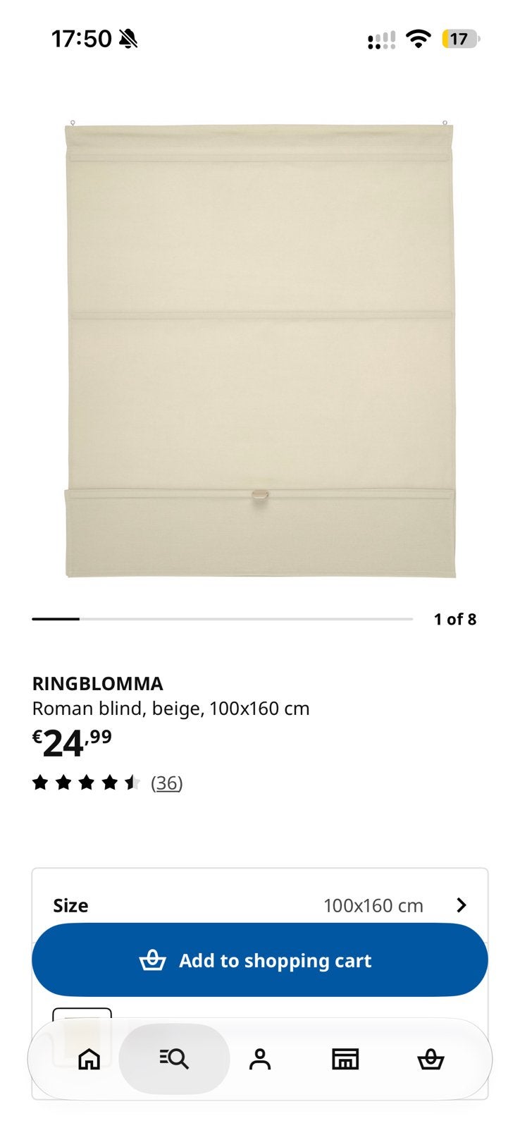 Roman blind IKEA Ringblomma, Ophalen, Groen, Zo goed als nieuw, Vouwgordijn