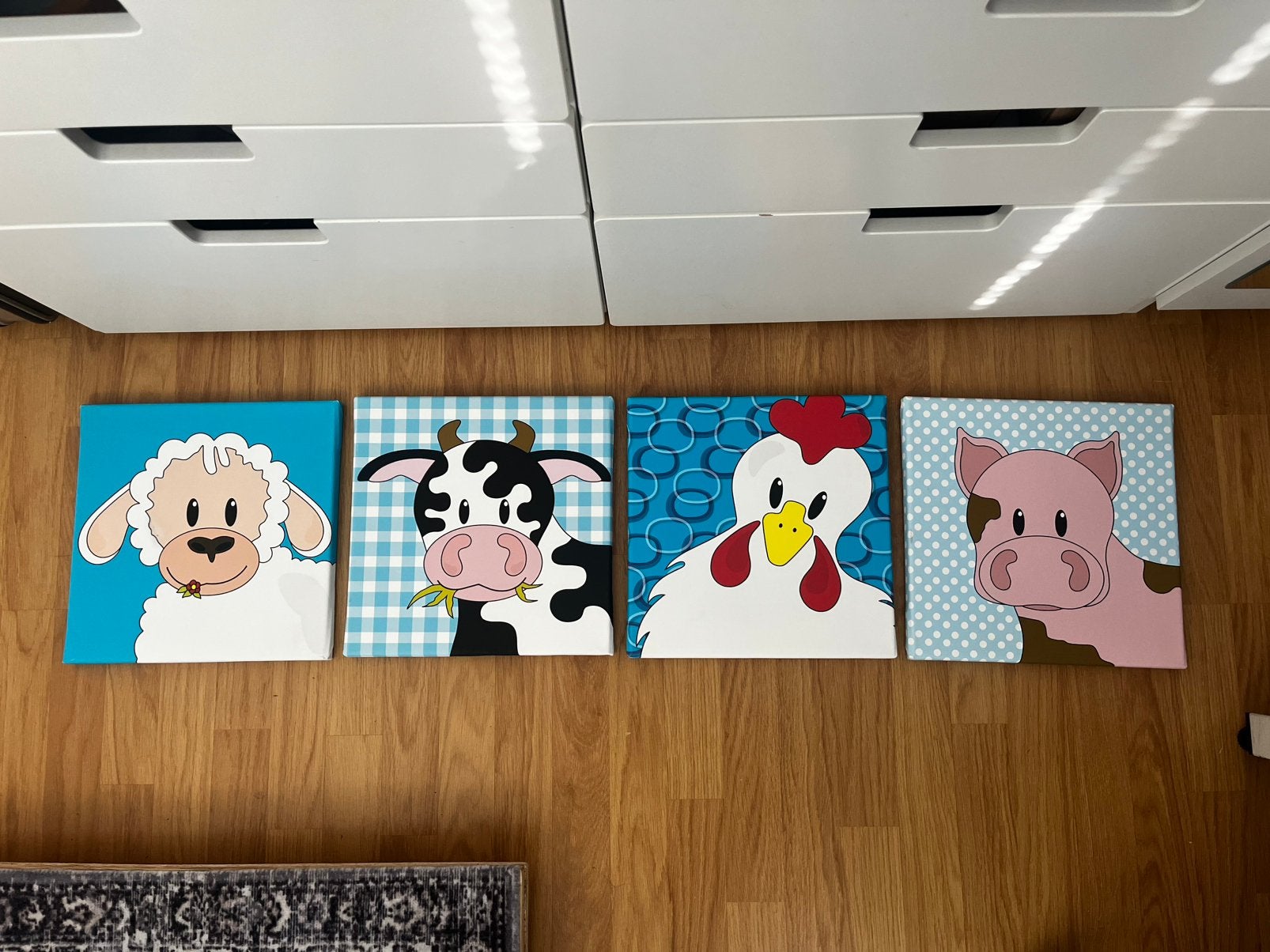 Set van 4 boerderijdieren op canvas, Ophalen of Verzenden