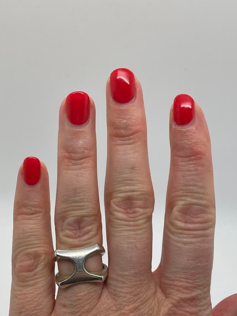 D822 Prachtige zilveren modernist ring (verstelbaar), Ophalen of Verzenden, Zilver, Ring
