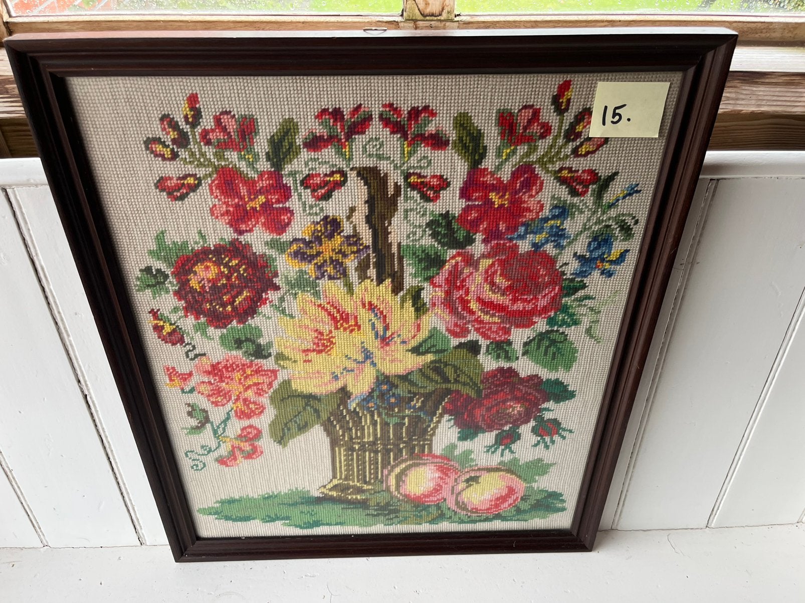 Handgemaakt borduurwerk kruissteek nr 15 bloemen boeket, Ophalen of Verzenden, Minder dan 50 cm, Schilderij