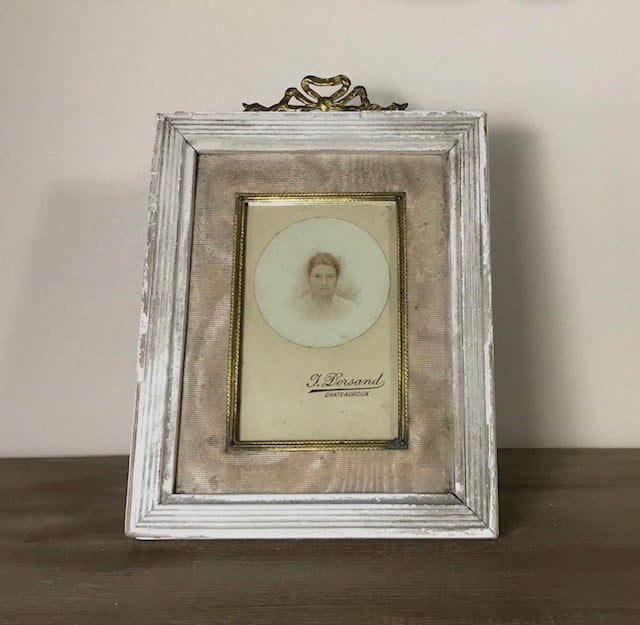 Antiek Frans strik lijstje met originele portretfoto ca 1880, Ophalen of Verzenden