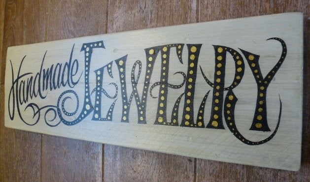 Handgeschilderd houten paneel / bord / juwelen / sieraad, Reclamebord, Nieuw, Ophalen of Verzenden, B6