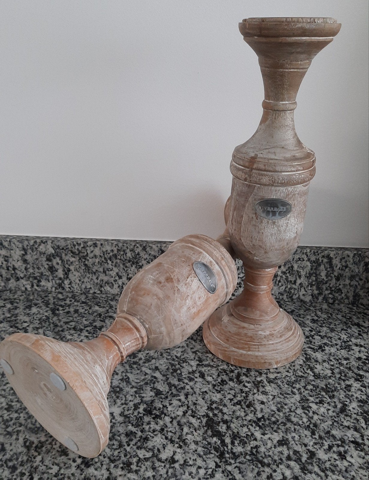 Riverdale Kandelaars Set Hout White Wash 44,5 cm met LED, Riverdale, Ophalen of Verzenden, Zo goed als nieuw, Crème