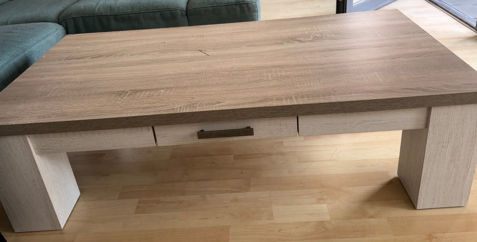 JYSK Salontafel met lades - Houtkleur, Ophalen, Gebruikt, 100 tot 150 cm, 50 tot 100 cm