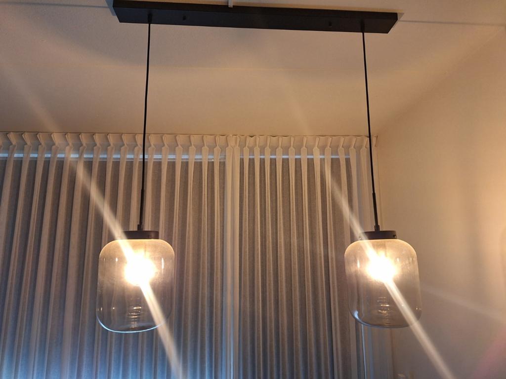Hanglamp zwart, Huis en Inrichting, Lampen | Hanglampen, Ophalen, Zo goed als nieuw, Glas, 75 cm of meer