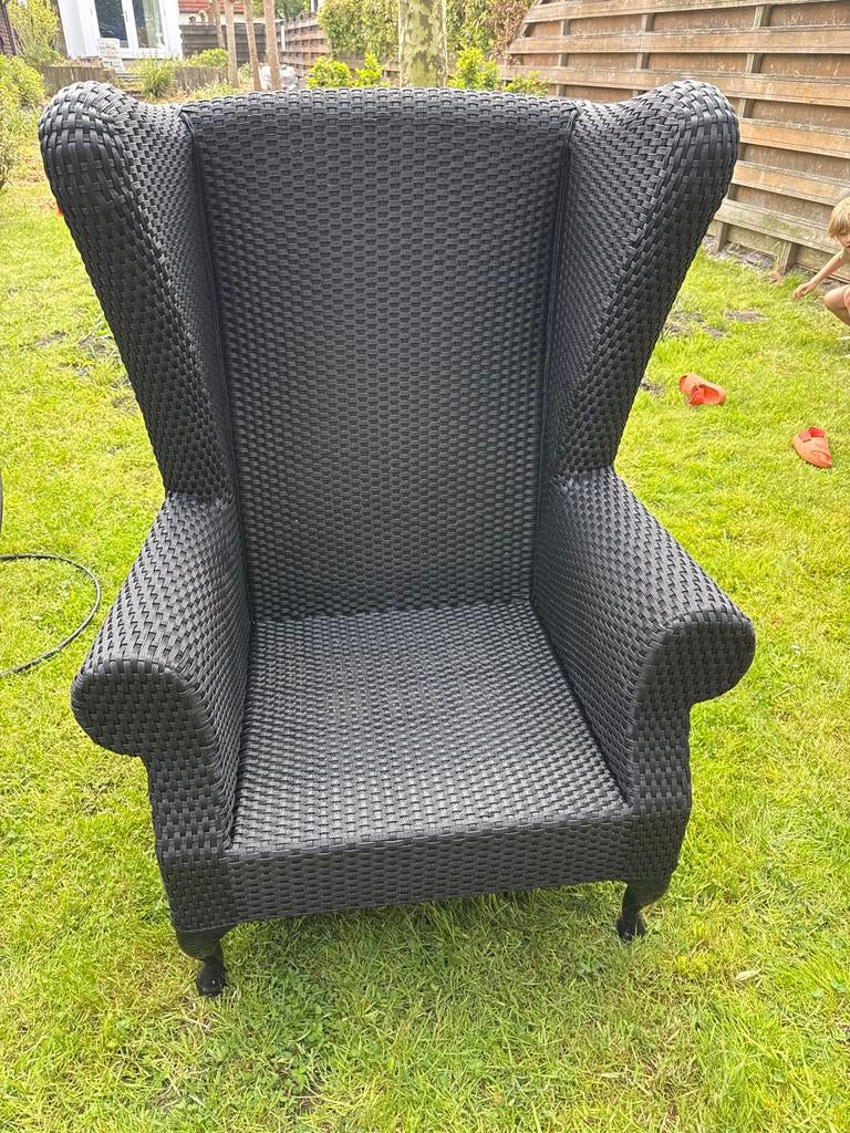 Borek lounge stoel - Zwart wicker, Huis en Inrichting, Ophalen, Zo goed als nieuw, 50 tot 75 cm