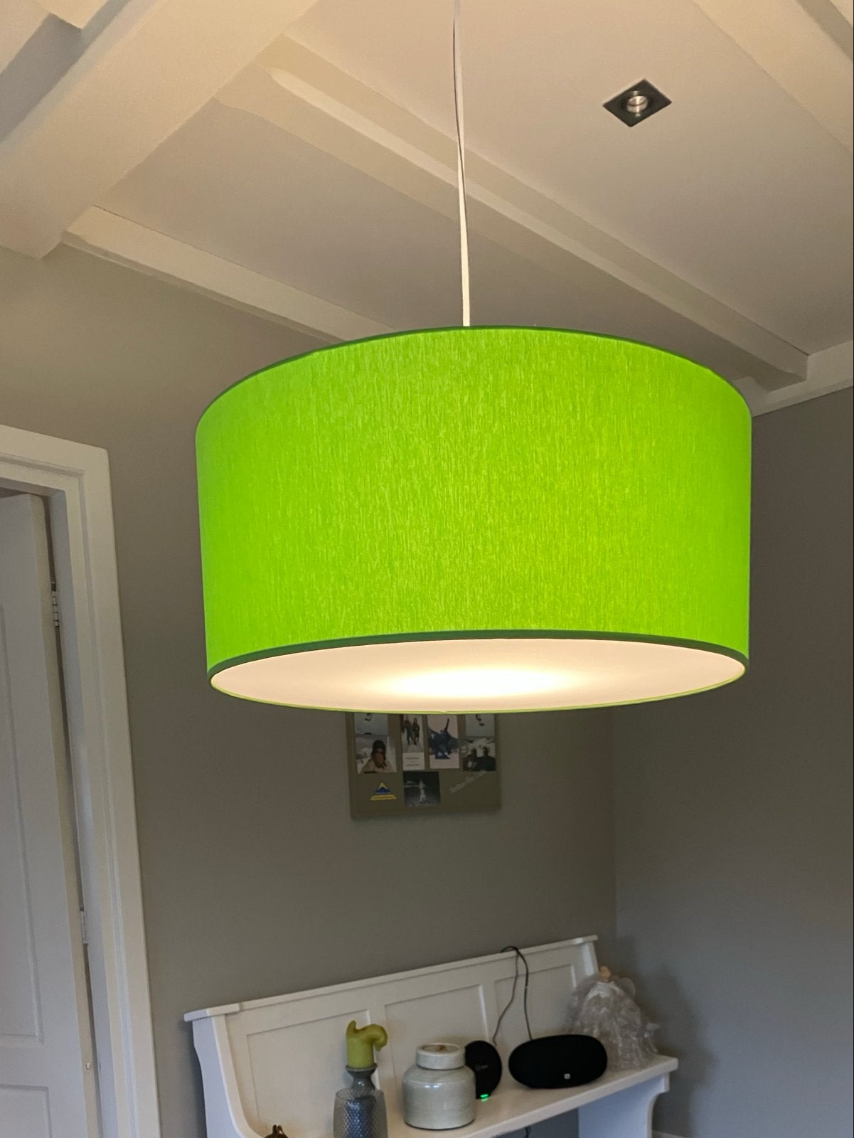 5 Groene lampen kappen 60cm, Ophalen, Zo goed als nieuw, Textiel, E27 (groot)