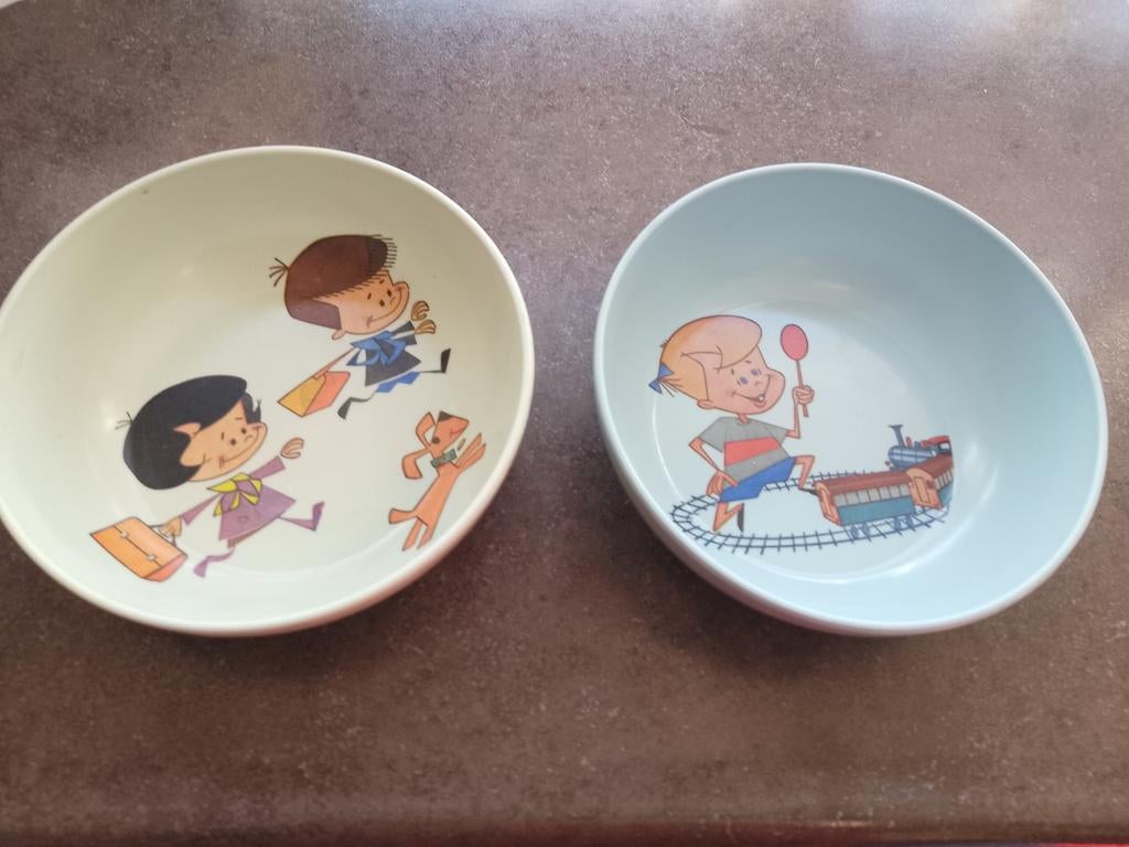 Set van 2 Vintage Melamine Kinderschaaltjes – Jaren '60/'70, Ophalen of Verzenden