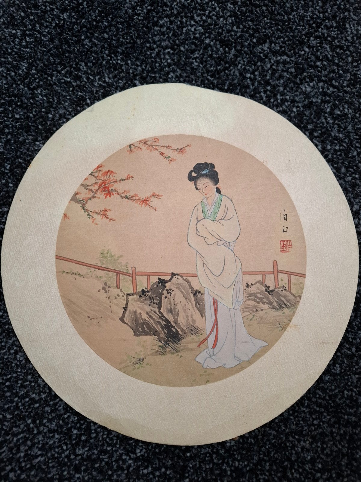 Chinees schilderij  dame in landschap, Ophalen of Verzenden, China, Meerkleurig, Handgemaakt