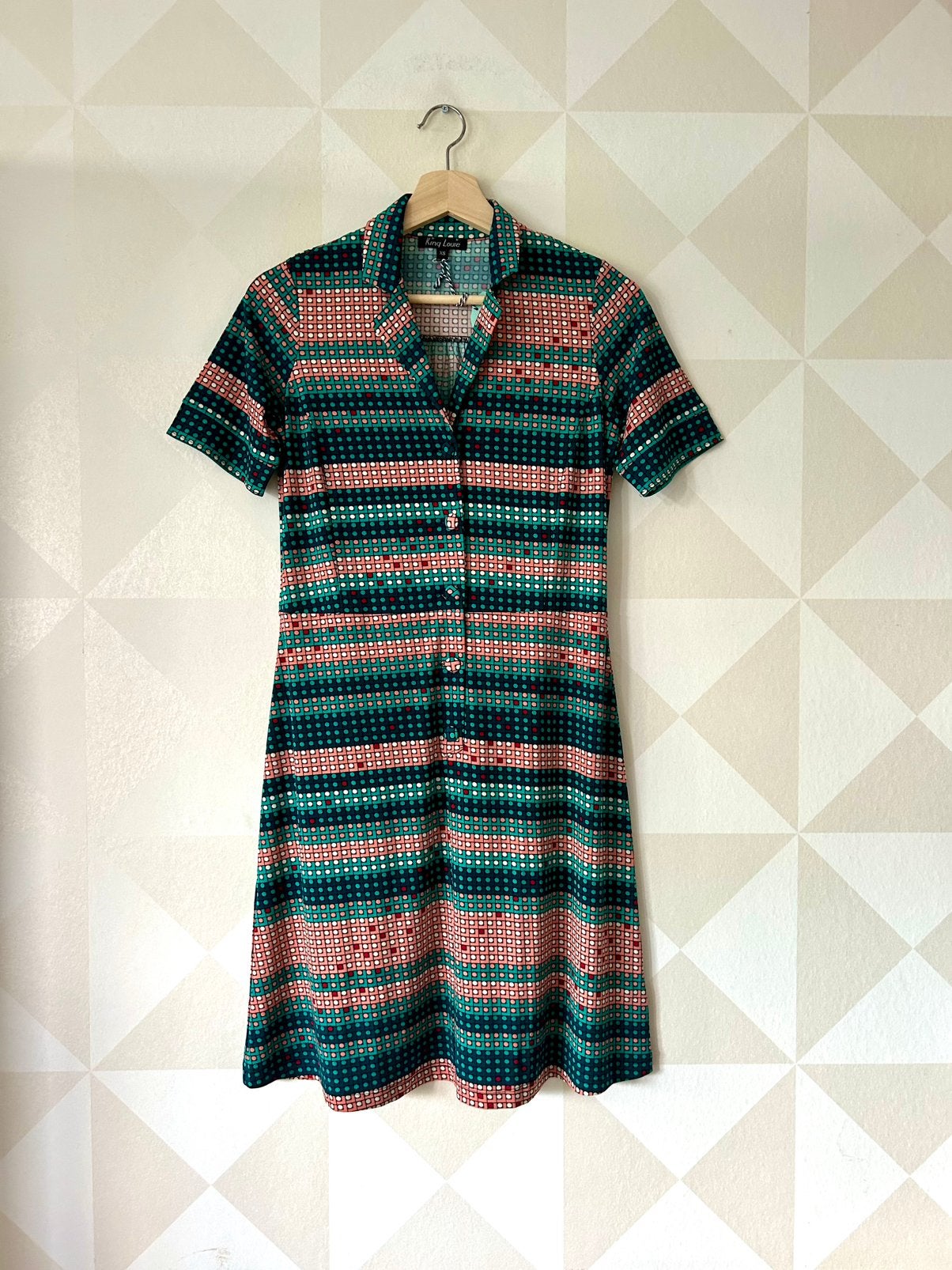 King Louie Harlow Dress jurk retro groen/roze XS/34 NIEUW, Nieuw, Ophalen of Verzenden, Maat 34 (XS) of kleiner, Boven de knie