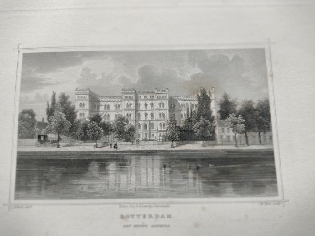 A 078 Rotterdam Nieuwe Gasthuis Staalgravure 1860, Ophalen of Verzenden