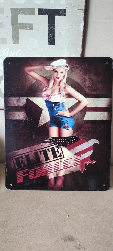 Metalen Reclamebord Pin-up Girl Elite Force, Verzenden
