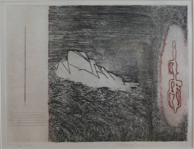 Jan Montijn(1924) Kleuren Ets"Comp Vietnam la roche" Ges Gen, 31 cm, Genummerd, 42 cm, Ophalen of Verzenden