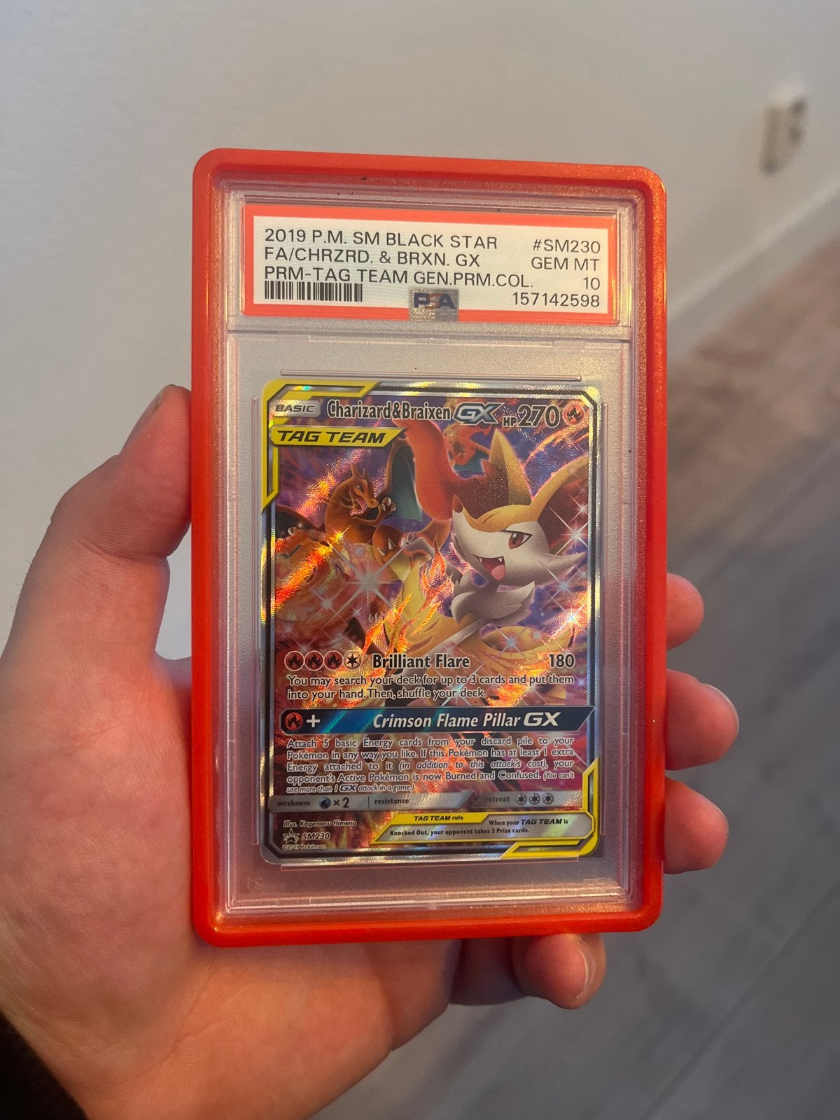 PSA 10 Charizard & Braixen GX SM230 - Pokemon Kaart, Ophalen, Zo goed als nieuw, Losse kaart