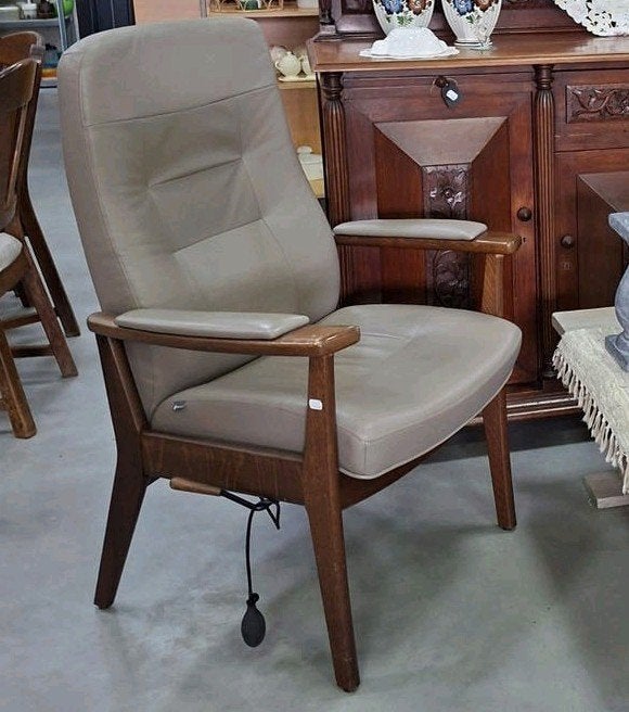 Farstrup relaxstoel | leer | mechanisch verstelbaar | grijs, Huis en Inrichting, Ophalen, Gebruikt, Leer, Scandinavisch