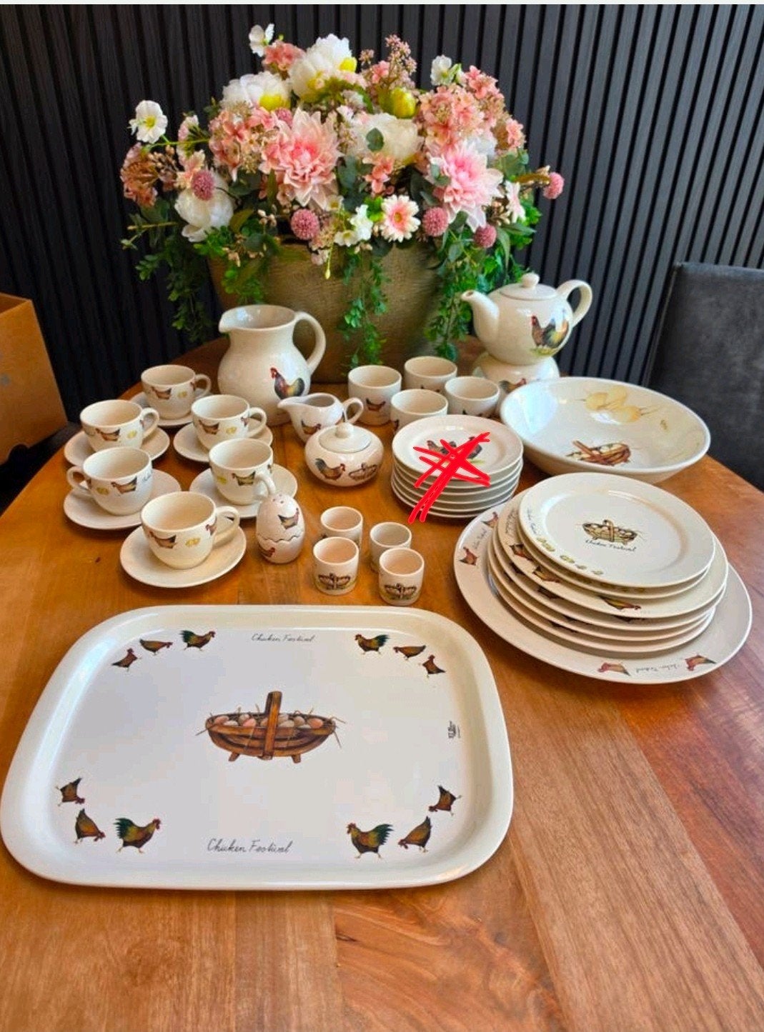 Compleet servies 'Chicken Festival' Jet by ter steege, Keramiek, Landelijk/Boerenbont, Ophalen of Verzenden, Zo goed als nieuw