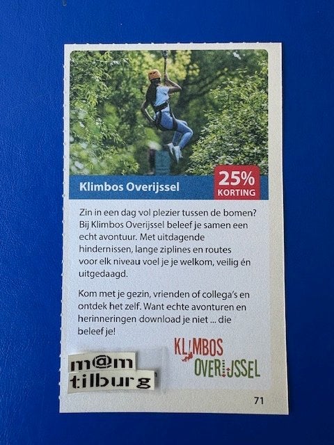 Klimbos Overijssel 25% korting tot 1-7-2027, Tickets en Kaartjes, Drie personen of meer, Kortingskaart