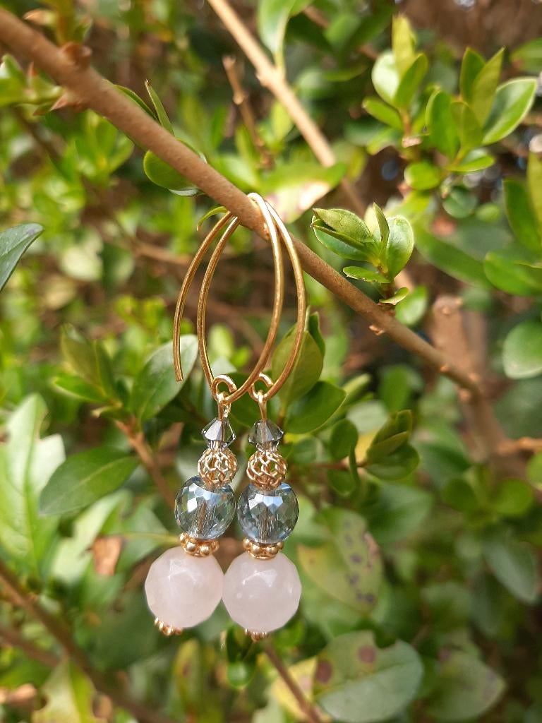 Oorbellen Shawn rozekwarts-kristalglas-swarovski goud, Ophalen, Nieuw