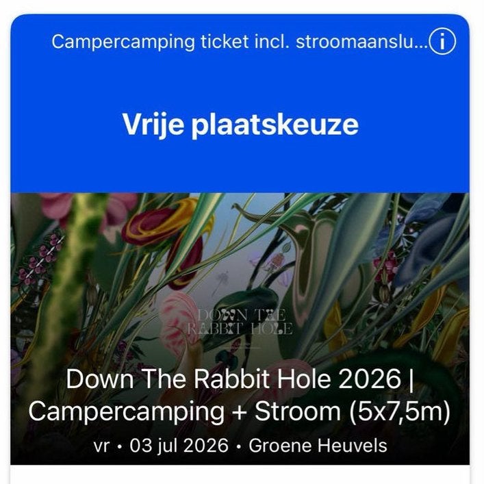 2x Campercamingticket met stroom Down The Rabbit Hole, Tickets en Kaartjes, Twee personen