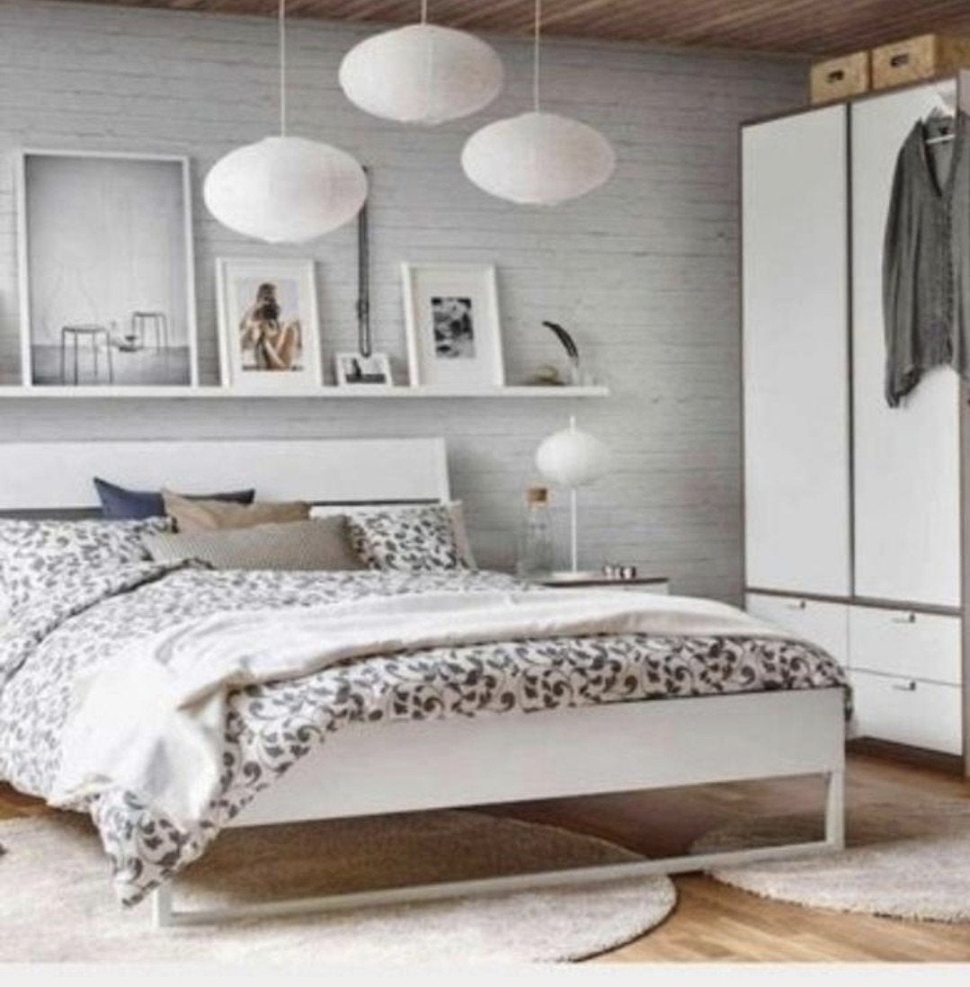 Ikea double bed, slatted bases, good mattress 140x200 cm., Ophalen of Verzenden, Zo goed als nieuw, Tweepersoons