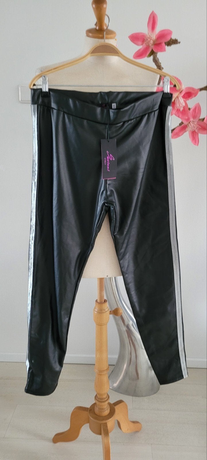 Savini Italy Zwarte Legging met Zilveren Streep - Maat XXL, Zwart, Maat 46/48 (XL) of groter, Nieuw, Ophalen of Verzenden