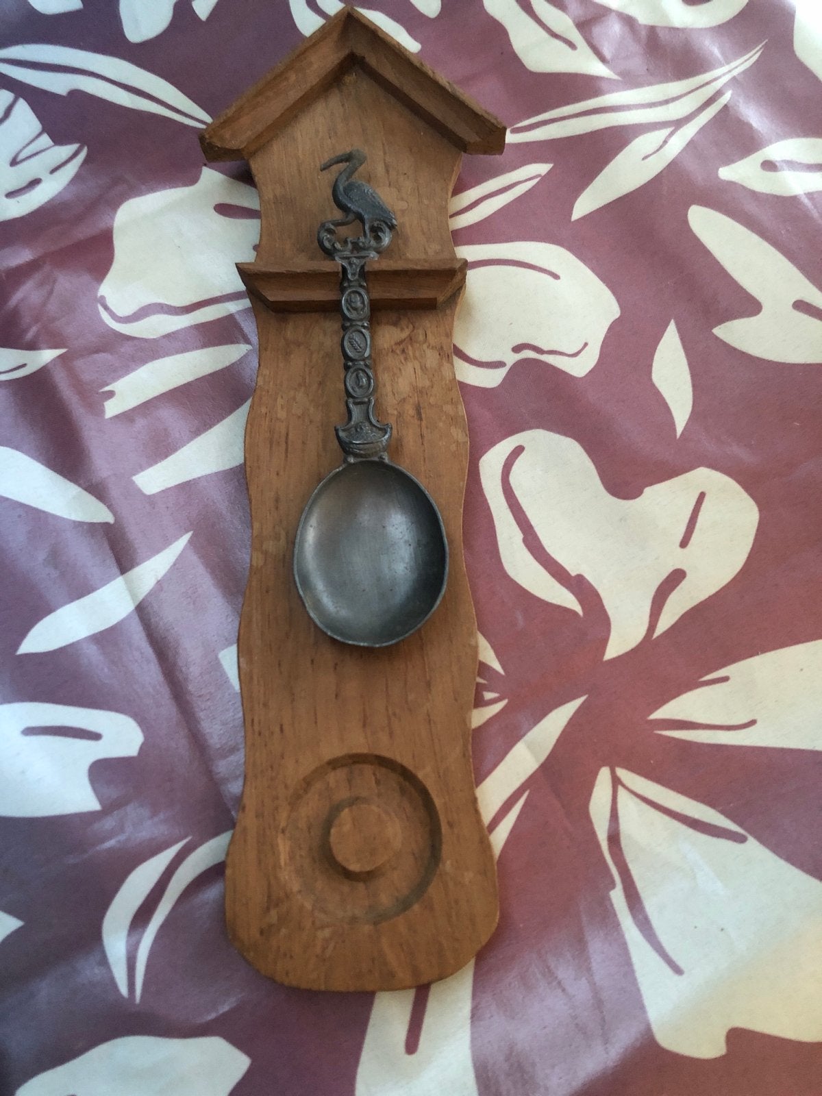 Decoratieve lepel op houten wandbord - ooievaar, Ophalen of Verzenden
