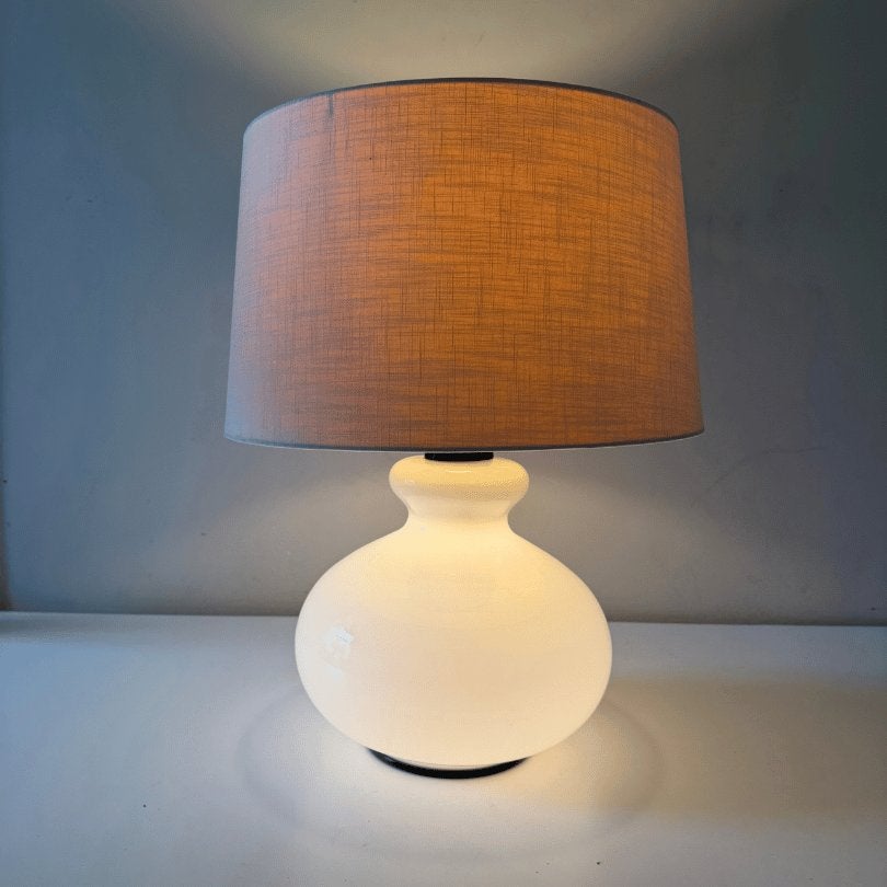 Vintage tafellamp wit glazen voet, verlicht - Dijkstra, Ophalen, Gebruikt, Vintage, Dijkstra Lampen