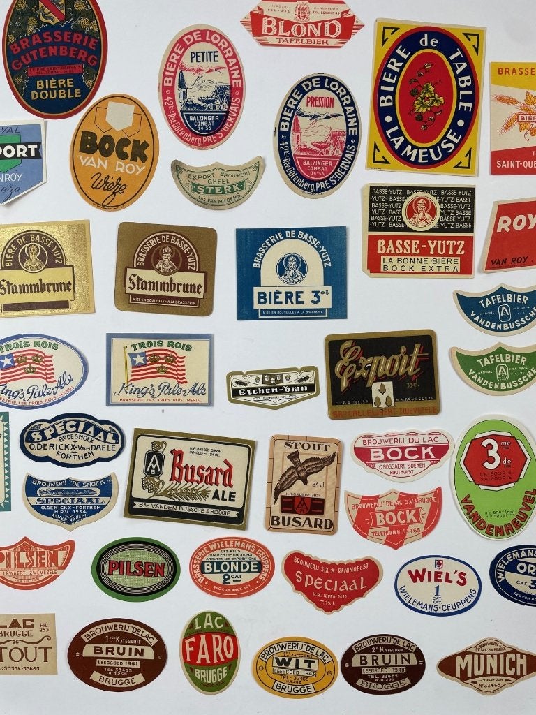 verzameling 92 oude bier etiketten, Verzamelen, Biermerken, Ophalen of Verzenden, Zo goed als nieuw, Overige typen, Overige merken