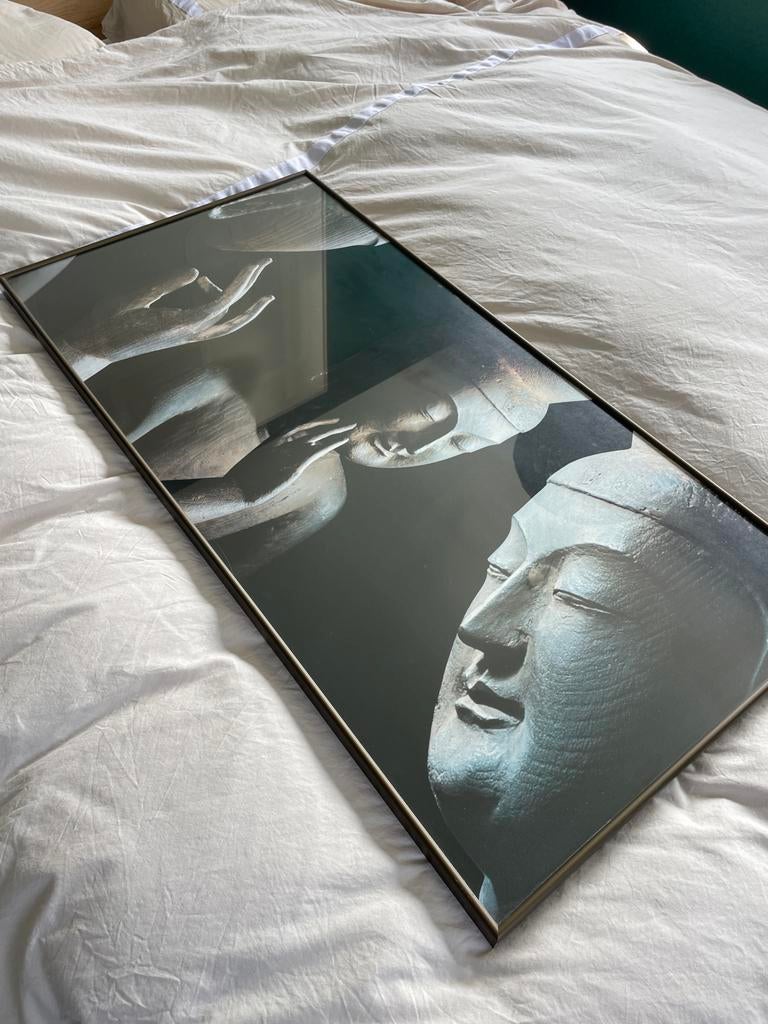 Poster Boeddha in bronskleurige lijst - 50x100 cm, Ophalen, Gebruikt, 75 tot 100 cm, Foto of Poster