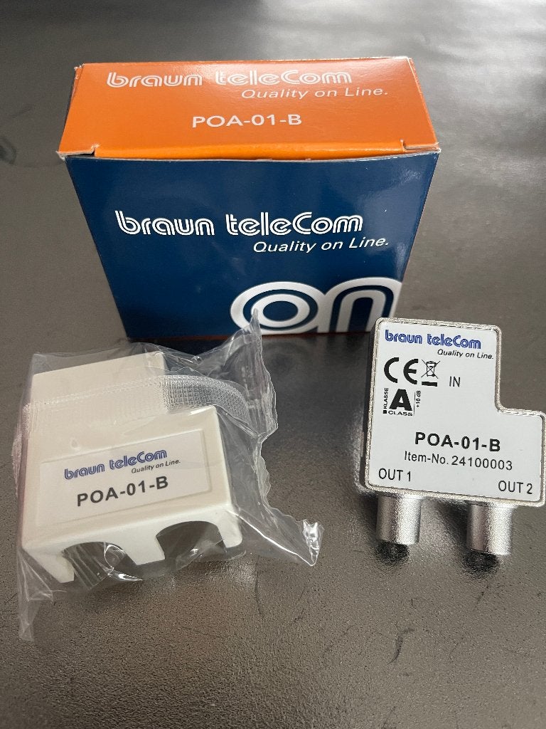 Braun Telecom TV splitter POA 1-B met 2 uitgangen, Ophalen of Verzenden, Nieuw, Minder dan 2 meter, Overige kabels