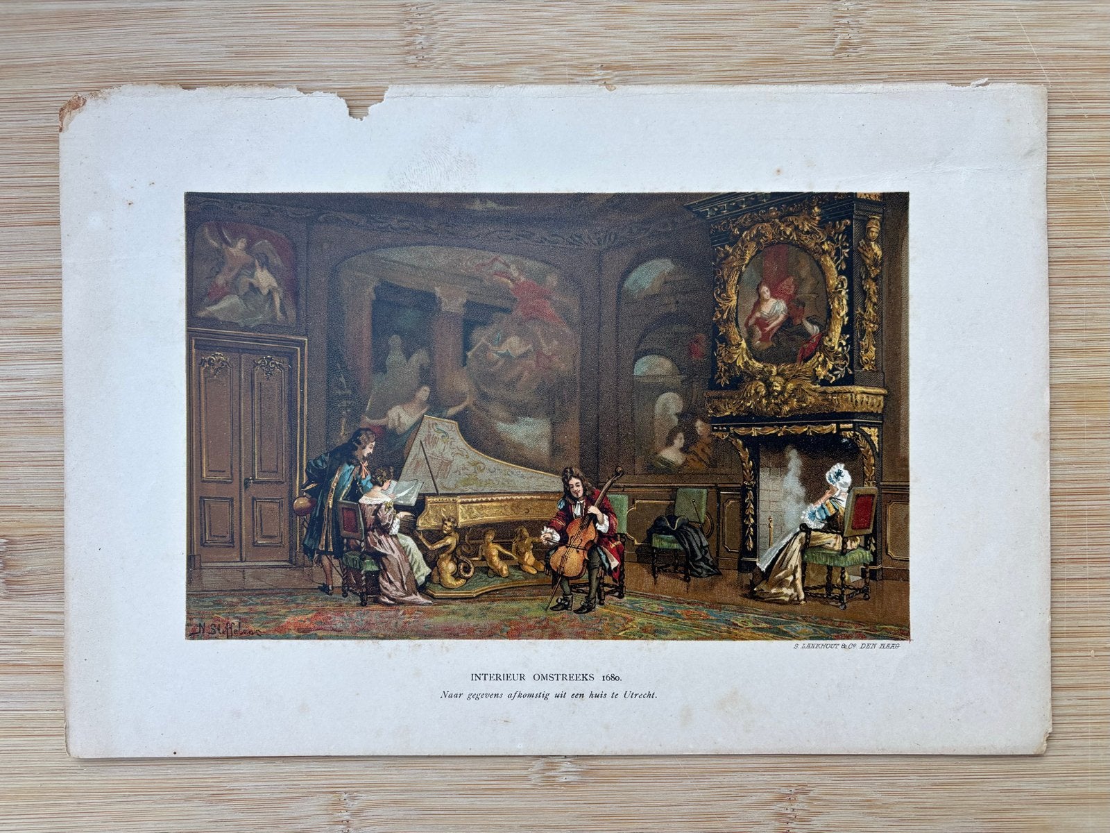 Antieke prent 'Interieur omstreeks 1686' - Utrecht, Antiek en Kunst, Ophalen of Verzenden