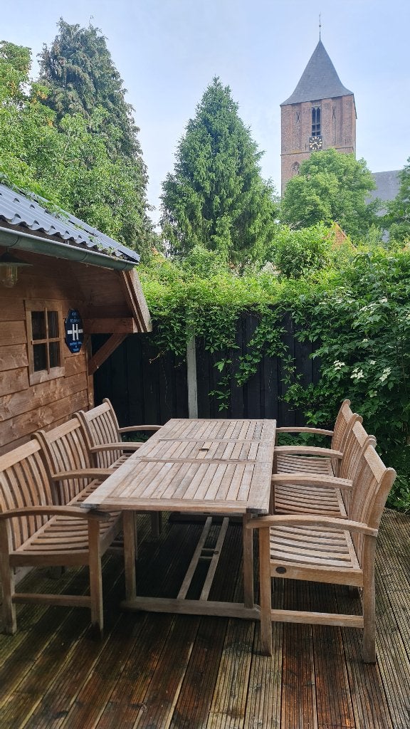 Tuinset Teak & Garden tafel + 6 stoelen, Tuin en Terras, Ophalen, Gebruikt, 6 zitplaatsen, Teakhout