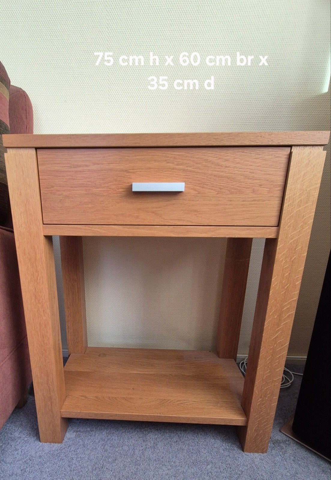 Eikenhouten sidetable met lade en open vak 76x60x35 cm, Ophalen, 50 tot 100 cm, Eikenhout, Zo goed als nieuw