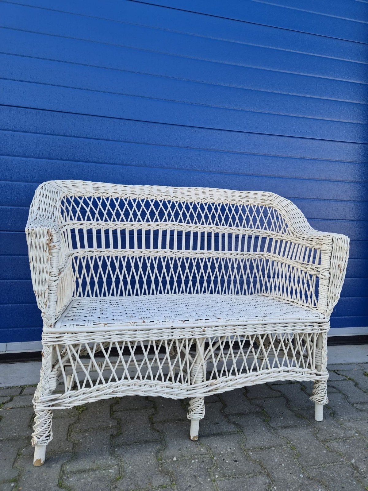 bankje, wit, riet, bank, rotan, Ophalen, Gebruikt, 75 tot 100 cm, Tweepersoons