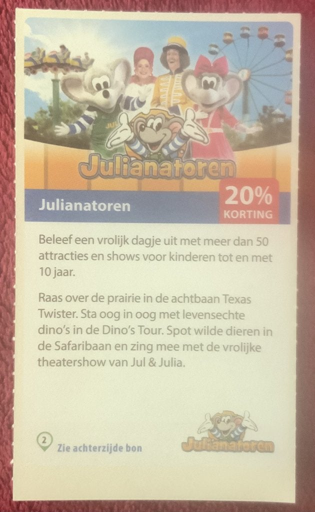 Kinderpretpark Julianatoren Apeldoorn Voordeelbon, Drie personen of meer, Kortingskaart