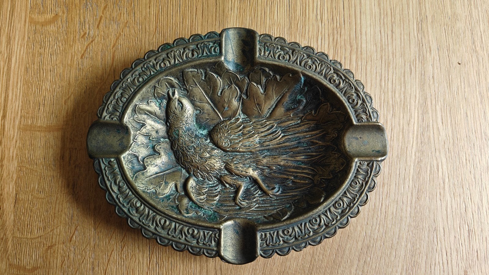 Vintage messing/bronzen asbak Jachtstijl met vogel in reliëf, Ophalen of Verzenden