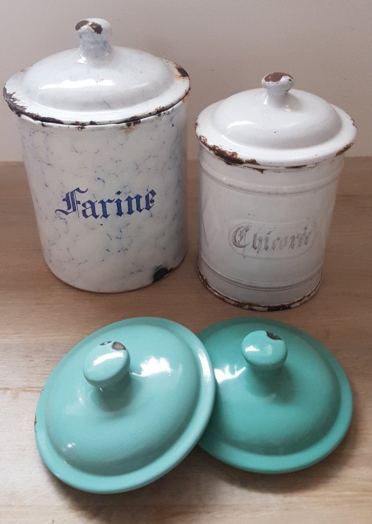 Losse deksels voor Franse emaille voorraadpotten, tuquoise, Antiek en Kunst, Ophalen of Verzenden